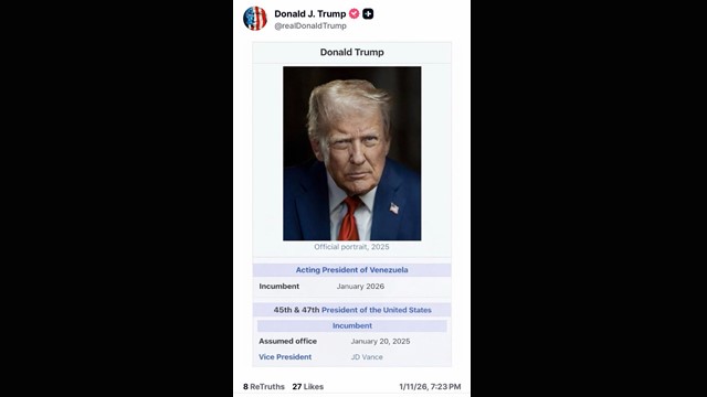 নিজেকে ভেনেজুয়েলার ভারপ্রাপ্ত প্রেসিডেন্ট ঘোষণা ট্রাম্পের